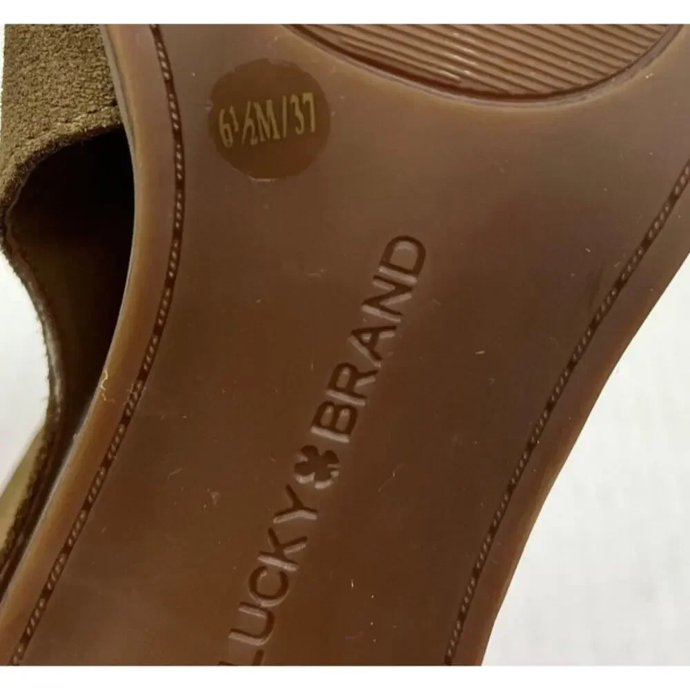 Lucky Brand Ankle Booties Womens 6.5 M Brown Keight Stacked Heel Open Toe Suede
